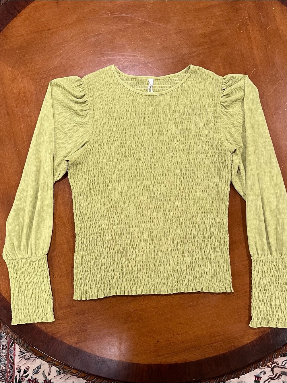 Anthropologie Textured Smocked Puff Sleeve Blouse Guacamole Green XL Long-Sleeve - Picture 4 of 16